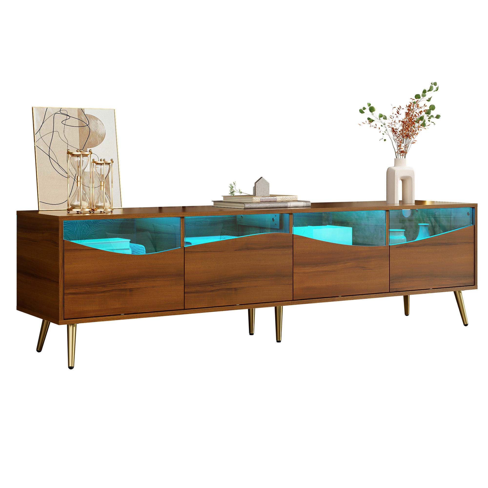 TV-SCHRANK 180/40/50 cm holzfarben MDF mit LED-Beleuchtung Glasfront und Stauraum - Naturfarben, Holzwerkstoff (180/50/40cm) - OKWISH