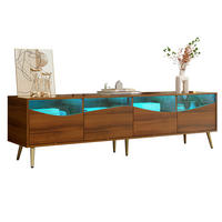 TV-SCHRANK 180/40/50 cm holzfarben MDF mit LED-Beleuchtung Glasfront und Stauraum - Naturfarben, Holzwerkstoff (180/50/40cm) - OKWISH