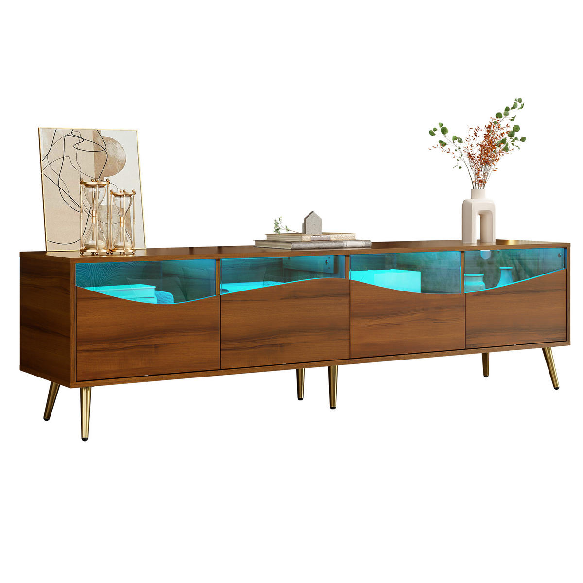 TV-SCHRANK 180/40/50 cm holzfarben MDF mit LED-Beleuchtung Glasfront und Stauraum - Naturfarben, Holzwerkstoff (180/50/40cm) - OKWISH