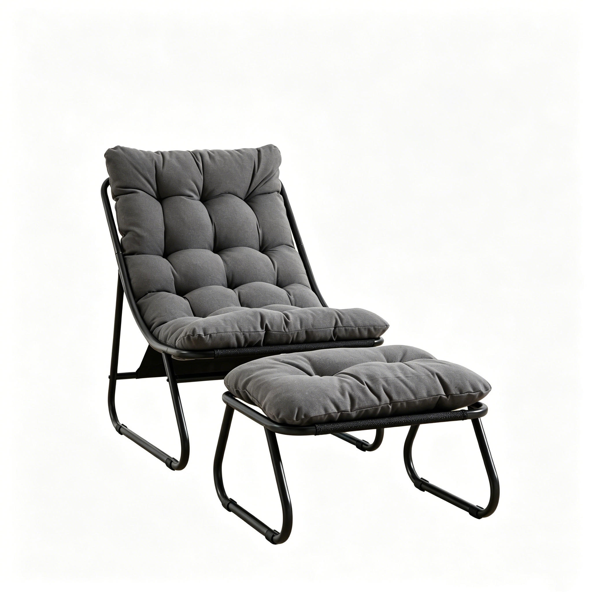 SCHAUKELSTUHL Grau mit Beinablage und Weichem Kissen und Hocker - Grau, Metall (65/86/78cm) - PARAFTA HOME