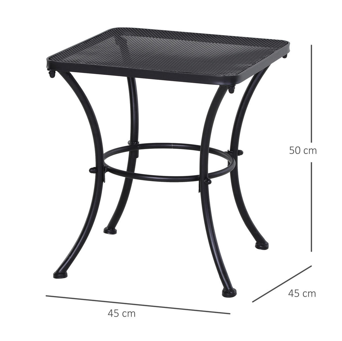 BEISTELLTISCH aus Metall 45x45x50 cm Schwarz für Balkon und Terrasse mit Mesh-Tischplatte - Weiß, Metall (45/45/50cm) - Modfu