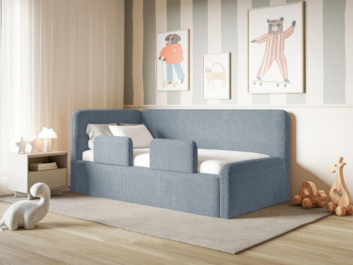 KINDERBETT Fanko Samt Blau 90x200 cm - Blau/Schwarz, Kunststoff/Textil (90/200cm) - Selsey