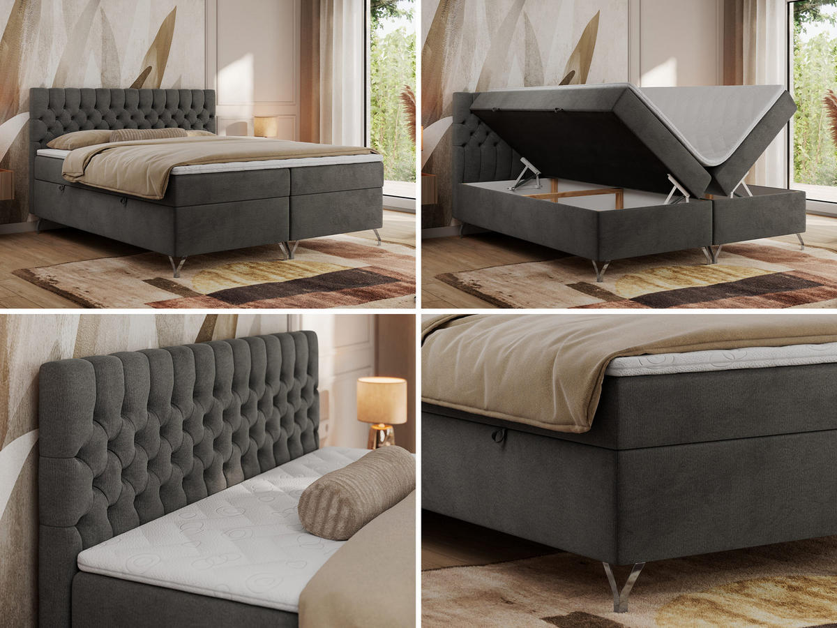 BOXBETT GRIMALDI 200/200 Dunkelgrau Velvet - H4 - Dunkelgrau, Holz/Textil (200/200cm) - MKS