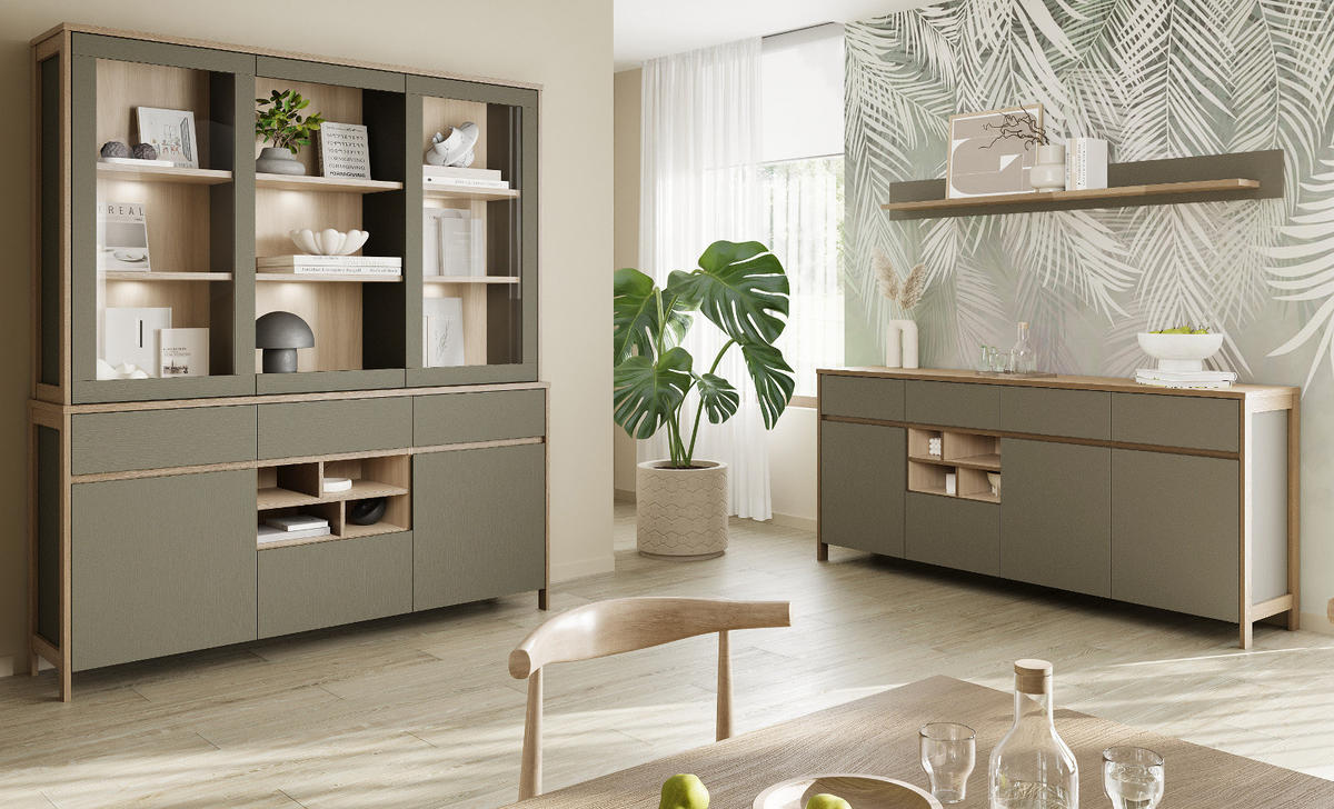 SIDEBOARD Salbei grün, Eiche, Kommode skandinavisch 193 cm, Soft-Close - Salbeigrün/Eichefarben, Holzwerkstoff (193/85/39cm) - Furn.Design