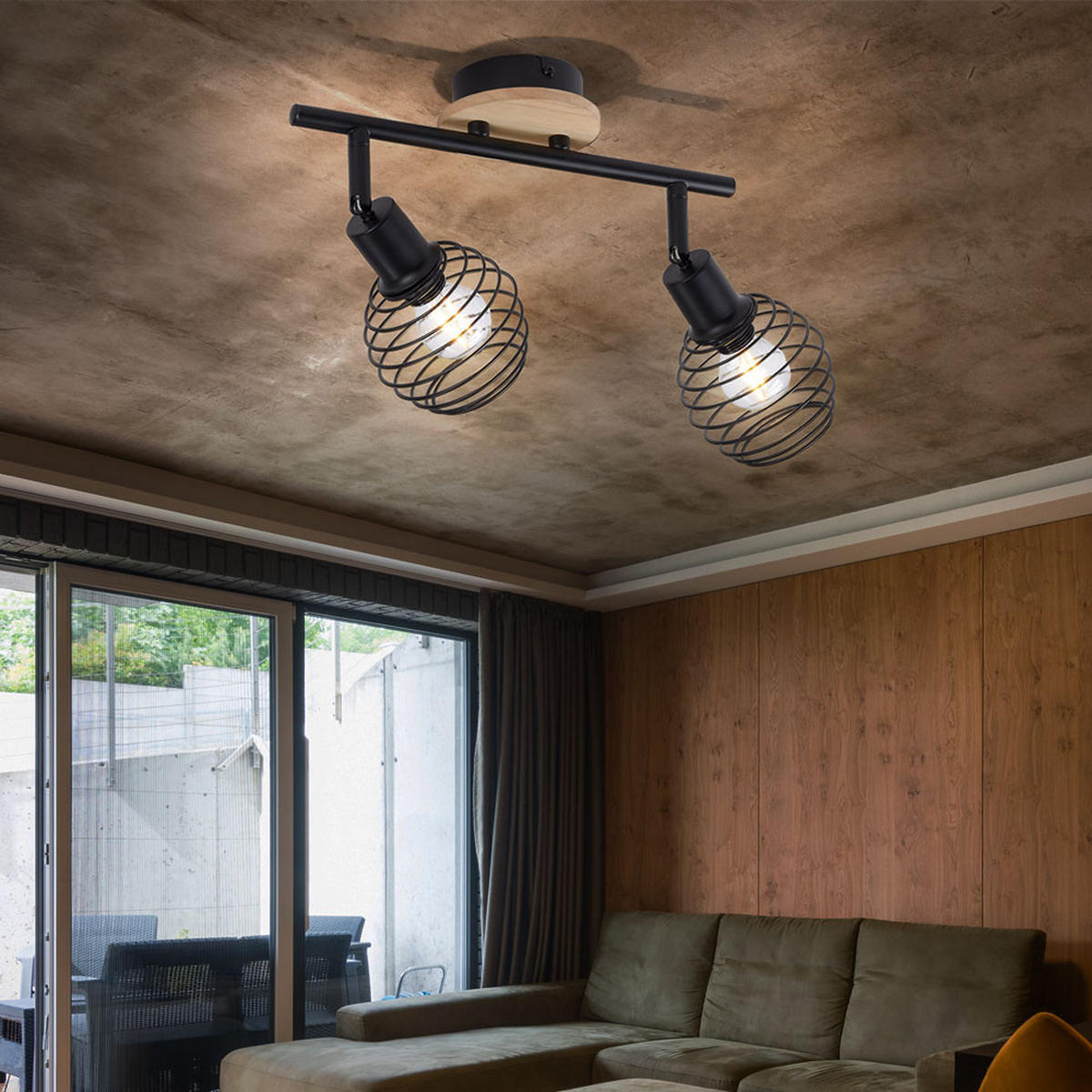 DECKENLEUCHTE Schwarz Holzoptik bewegliche Spots - Schwarz, Holz (50/22.6/23cm)