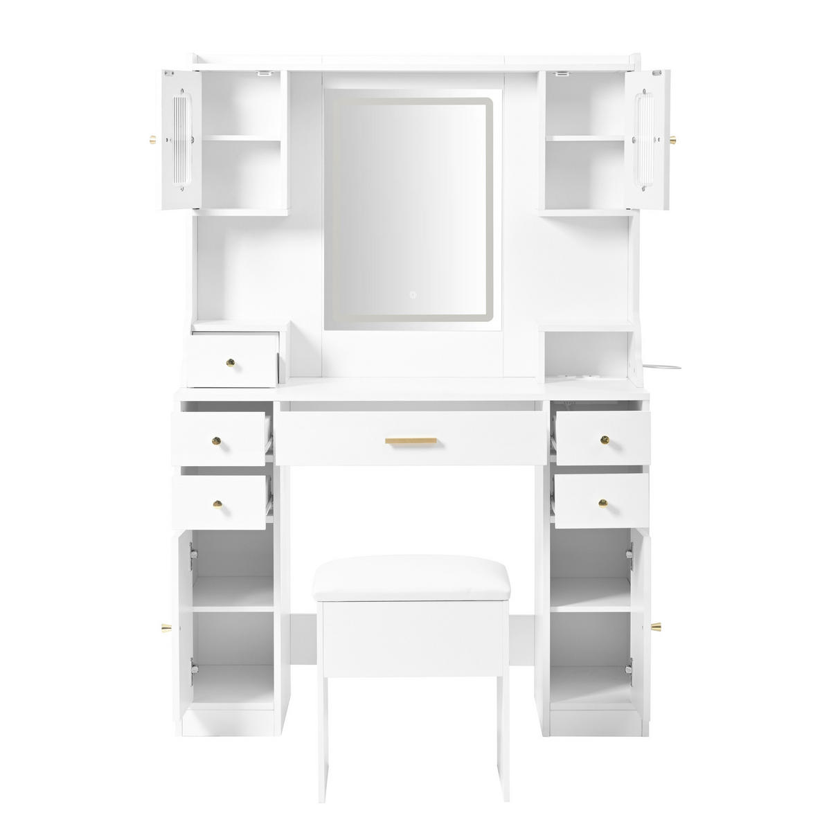 STOL za šminkanje, 105/152/40 cm, iverica bijela, s LED ogledalom i utičnicama - bijela, drvni materijal (40/152/105cm) - BEAOK