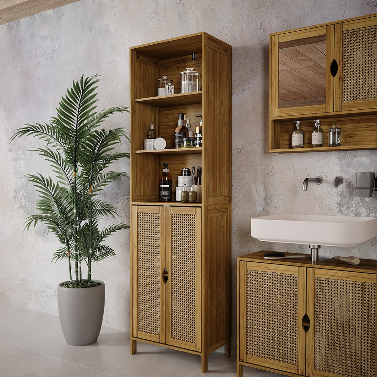 HOCHSCHRANK Liora Bambus 48 x 170 cm mit 2 Türen - Grün, Holzwerkstoff (48/170/29cm) - Vicco