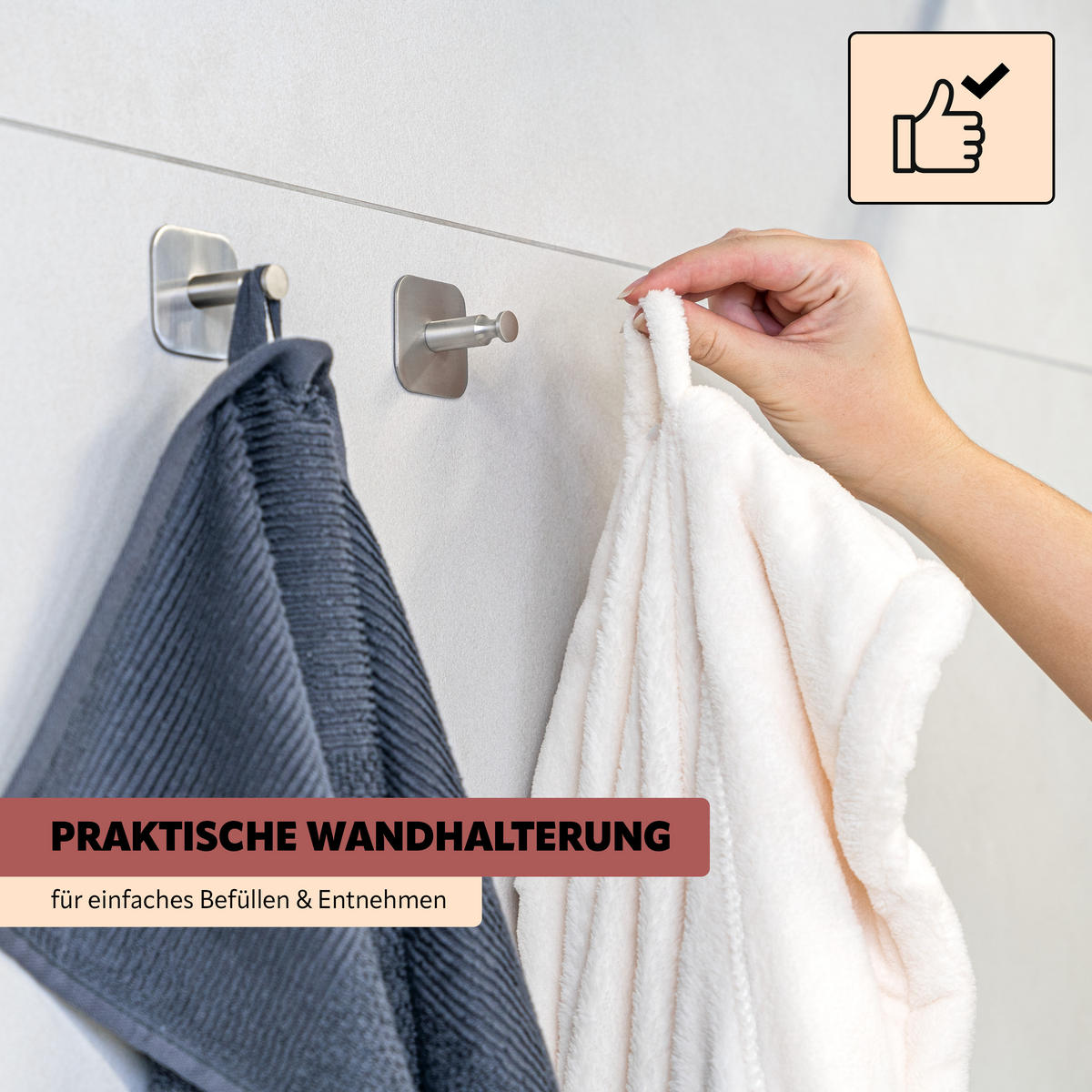 WANDHAKEN PIAZZA TAPE 4er-Set, Edelstahl, matt - Edelstahlfarben, Metall (4.5/4.5/3.8cm) - bremermann