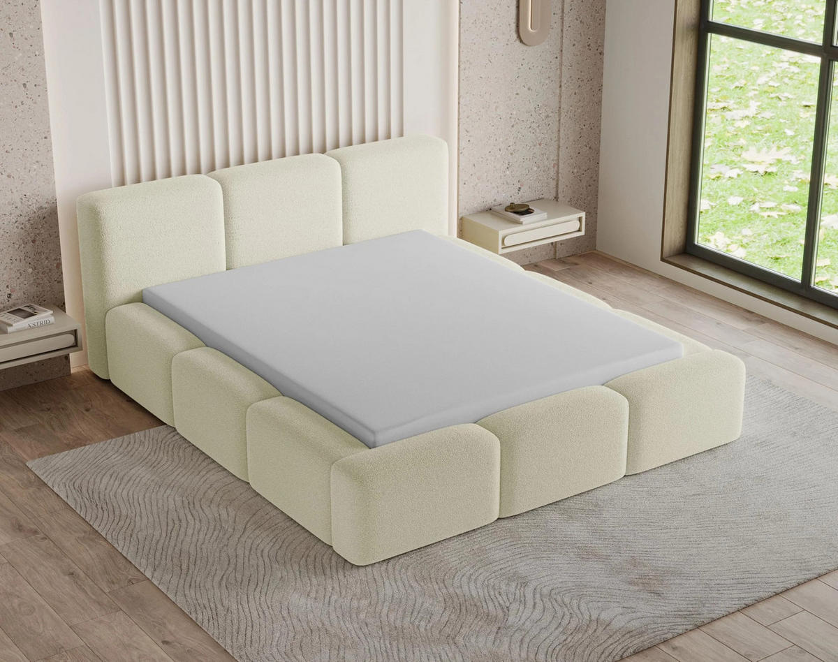 POLSTERBETT Como 140x200 cm mit Bettkasten, Lattenrost und Kopfteil - Bouclé Beige - Beige, Holz (140/200cm) - Chilly
