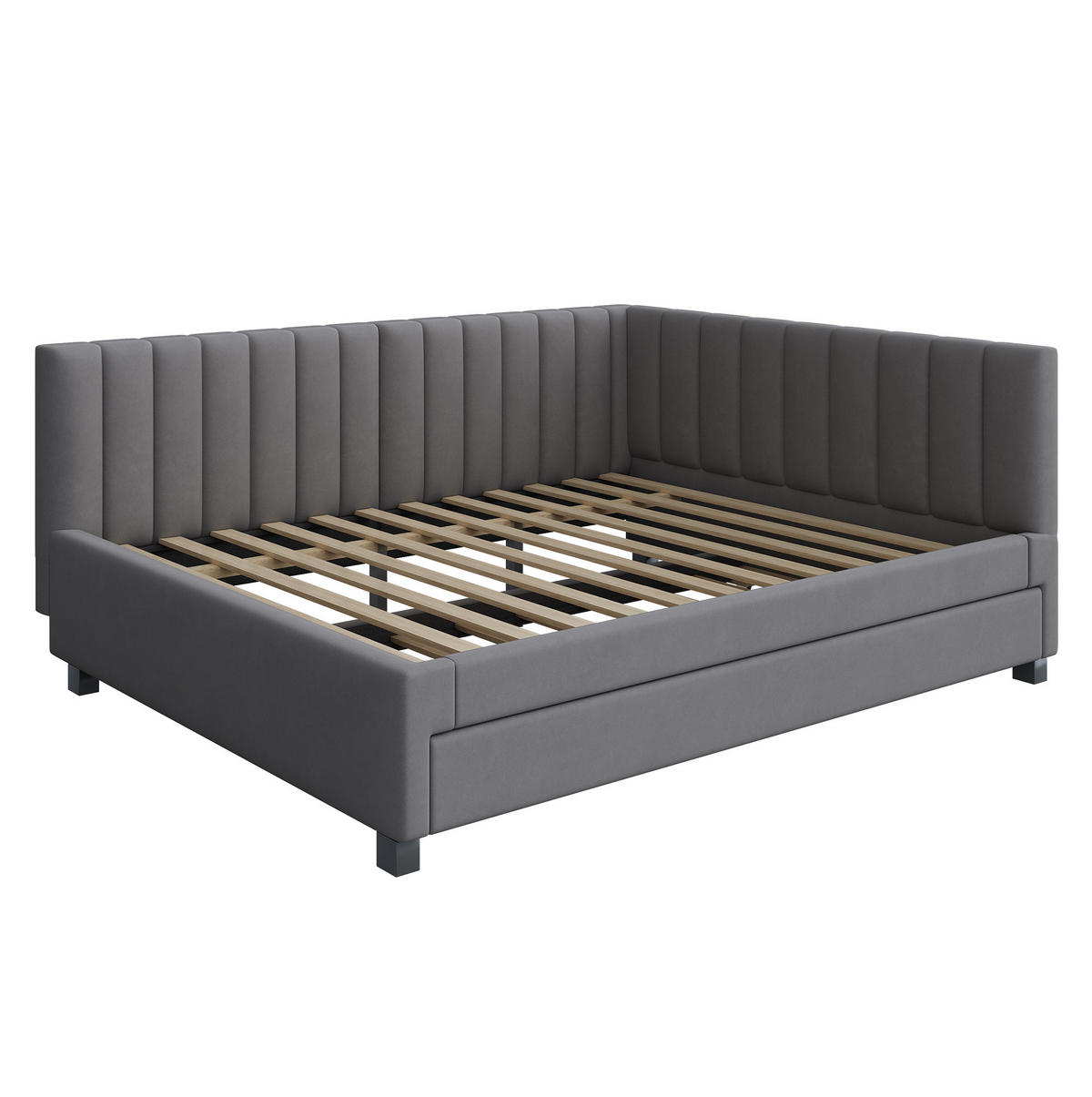 ČALOUNĚNÁ postel 140/200 cm šedá z sametu s výsuvným lůžkem - šedá, kůže (140/200cm) - OKWISH