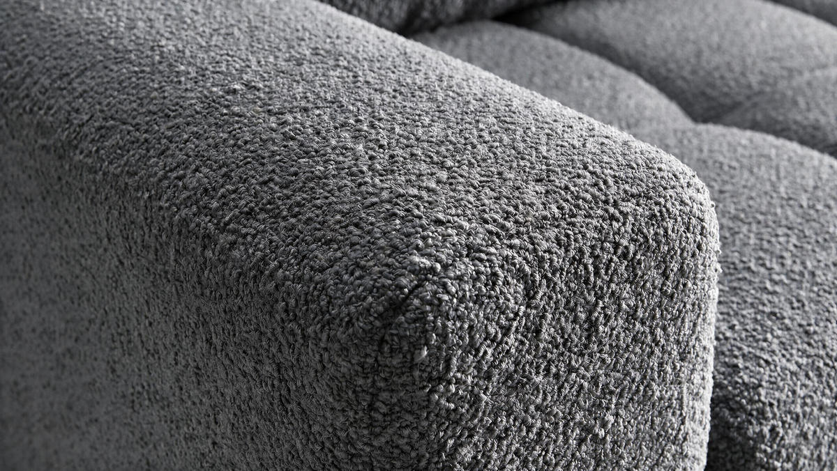 ECKSOFA Ovia mit Bettkasten und Schlaffunktion, Bouclé-Stoff in L-Form - Dunkelgrau, Textil (270/185cm)