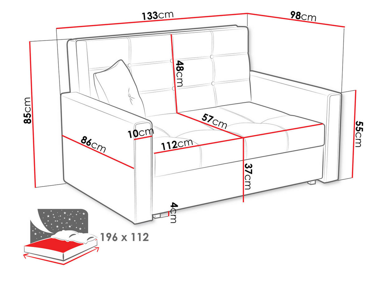 SCHLAFSOFA Viva Lux II - Grau, Holz/Textil (133/85/98cm) - MIRJAN24