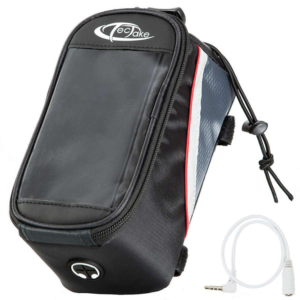 FAHRRADTASCHE mit Rahmen-Befestigung, 20,5 x 10 x 10,5 cm schwarz/grau/rot - Rot/Schwarz, Kunststoff (10/10.5/20.5cm) - tectake