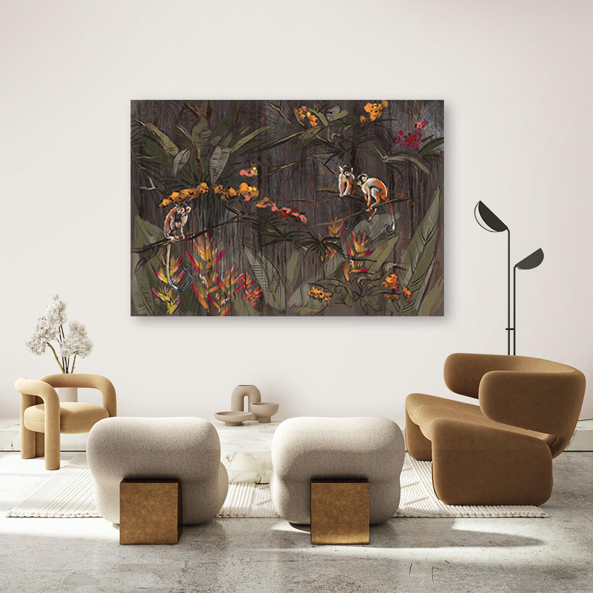 WANDBILD affen im dschungel - Grau, Textil (60/40cm) - Feeby