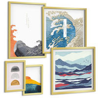 BILDER SET 5er Set - 50x50 cm & 20x30 cm & 40x60 cm Goldrahmen - Stilvolle moderne Blumen - Goldfarben, Kunststoff (40/60cm) - TULUP