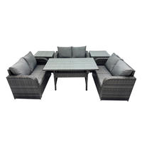 SITZGRUPPE mit Esstisch,Zweisitzer,Beistelltisch Hocker Polyrattan 6-Sitzer - Dunkelgrau/Grau, Glas/Kunststoff - Fimous