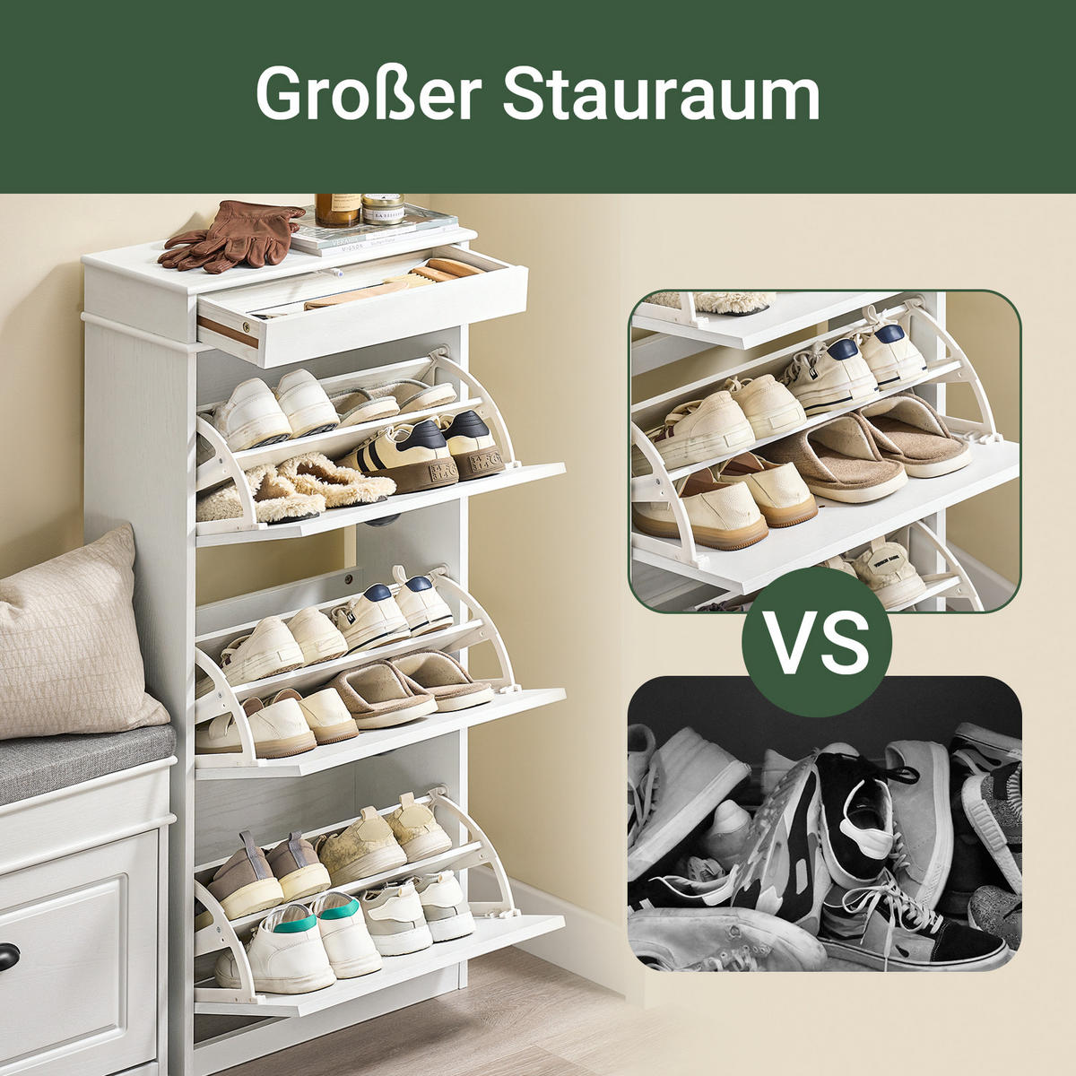 SCHUHSCHRANK Weiß - Weiß, Holzwerkstoff (53/118/24cm) - SoBuy