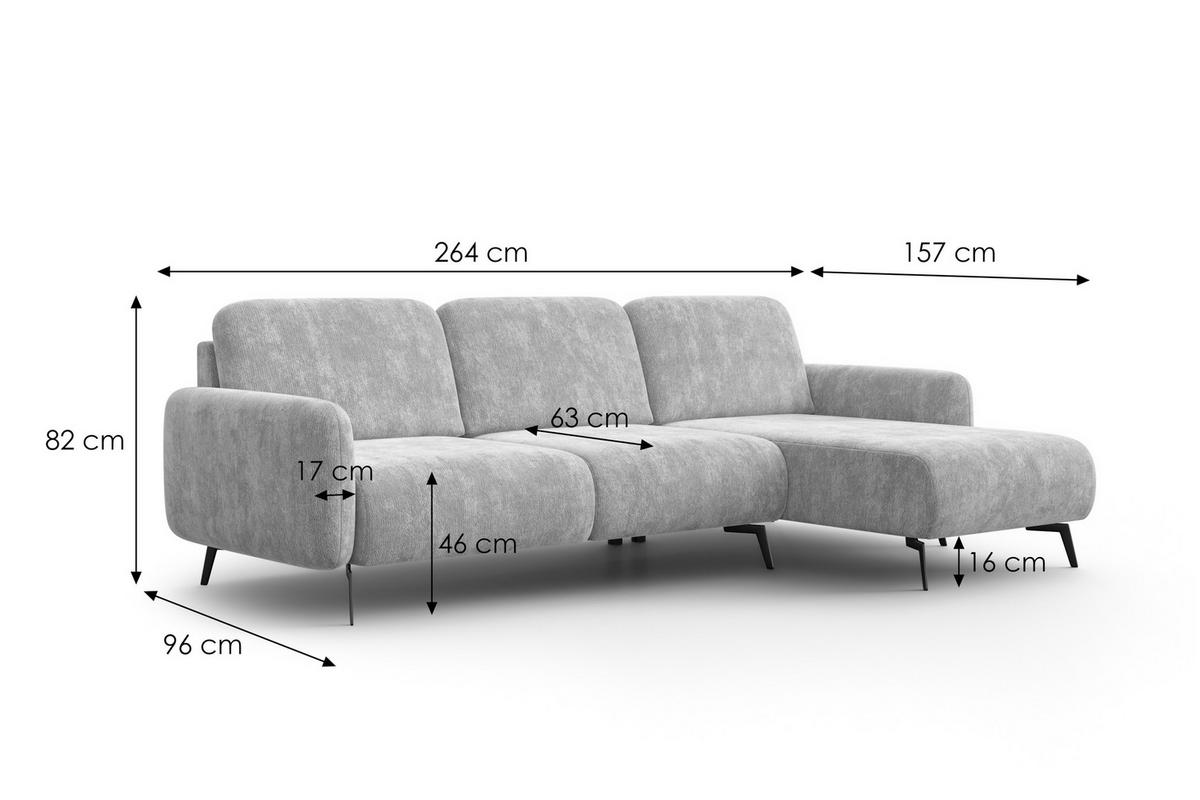 ECKSOFA FEBE 4-Sitzer RECHTS, grauer Chenille-Stoff - Schwarz/Grau, Holz/Textil (264/157cm) - Wozimo