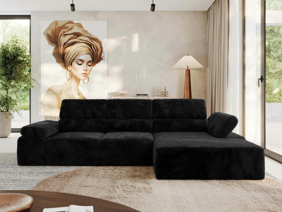 ECKSOFA RILASSO L Schwarz Plüsch - rechts - Schwarz, Kunststoff/Textil (174/296cm) - MKS