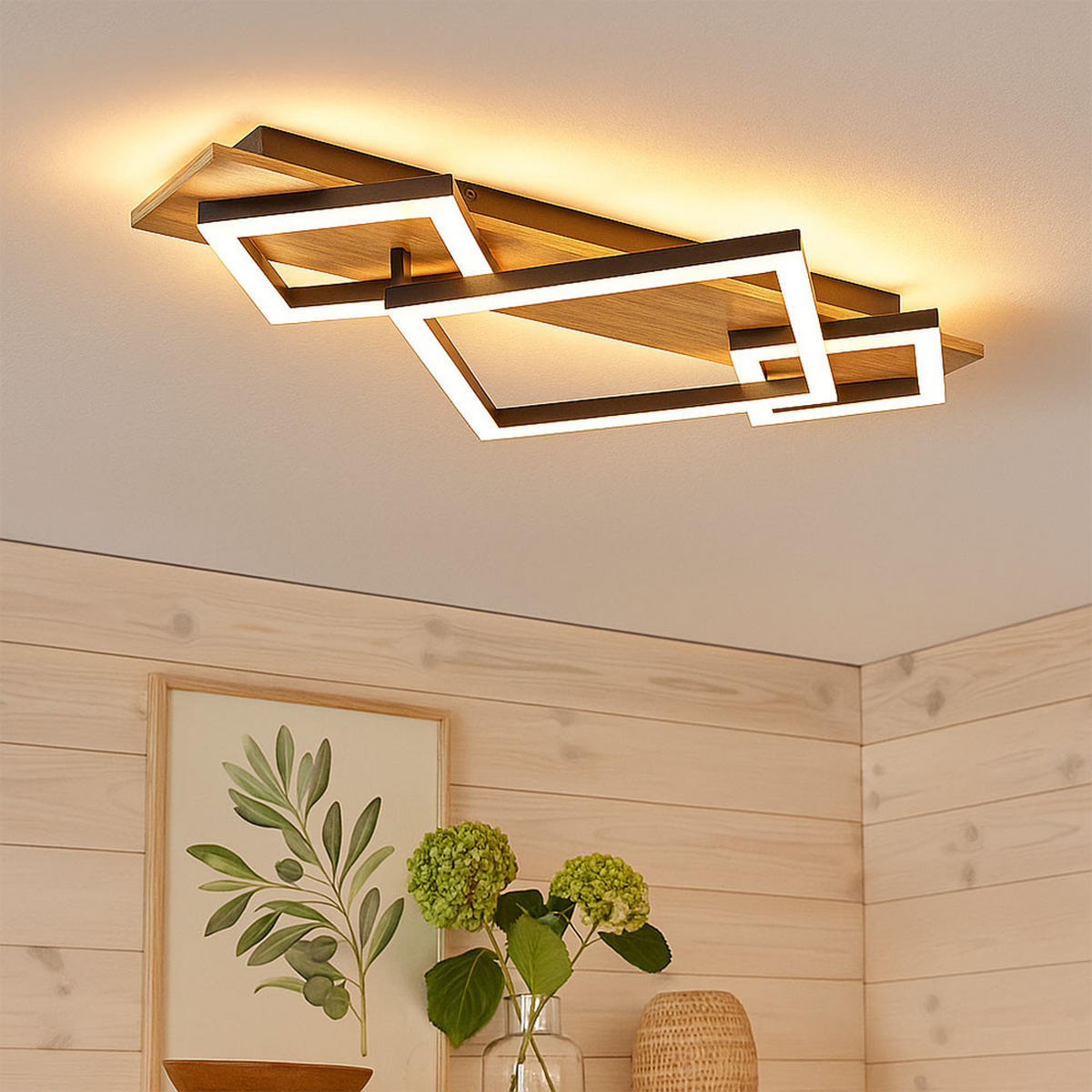 LED DECKENLEUCHTE Holzoptik Braun - Braun, Metall (54/31.2/7.5cm) - Globo Lighting