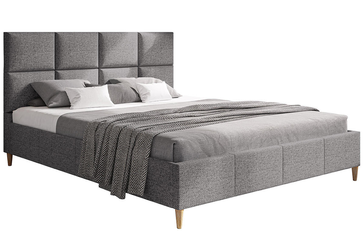 BETT Grau LUXO 1 Gepolstert Holzbeine Malmo Stoff 120x200 cm - Grau, Textil (120/200cm) - Sepro Meble