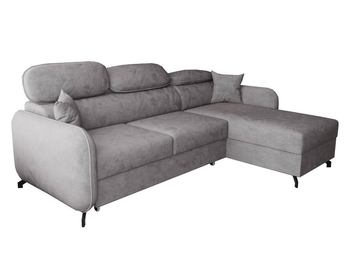 ECKSOFA L Form Ribella 5 Grau 265/180/100 cm Rechts mit Schlaffunktion - Hellgrau/Schwarz, Textil/Metall (265/180cm) - AX Living