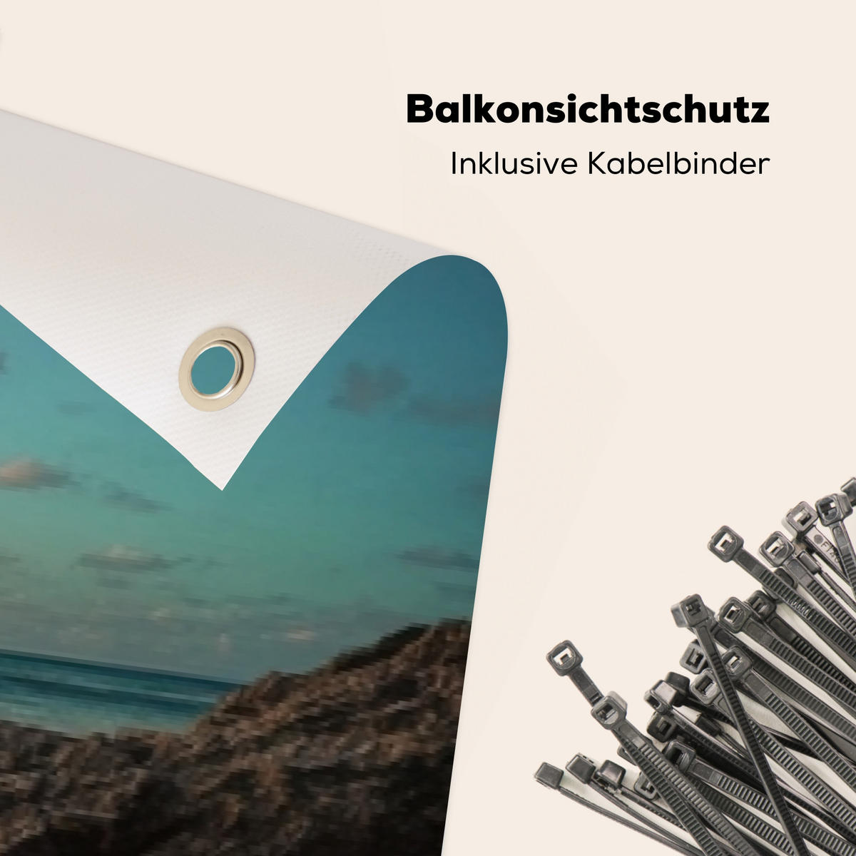 BALKON-SICHTSCHUTZ Strand - Palmen - Meer - Sonnenuntergang 500x90 cm - Samtahornfarben, Kunststoff (500/90cm) - MuchoWow