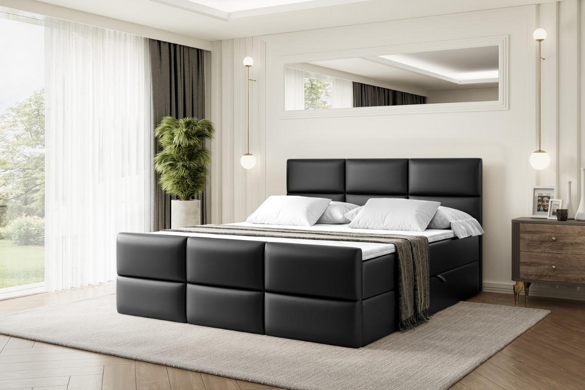 AMERICKÁ postel OHIO-Z – 180 × 200 cm – H3 – vysoce lesklá černá - vysoce lesklá černá, kompozitní dřevo (180/200cm) - ALTDECOR
