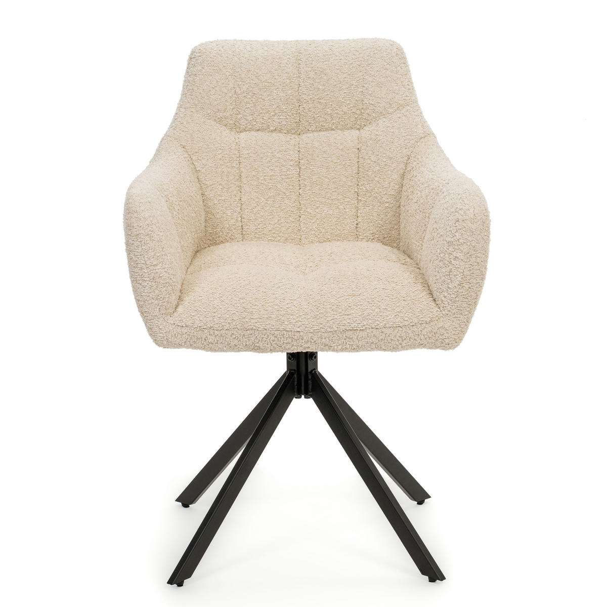 STUHL FANO X drehbar gepolsterter mit Steppung - cream - Boucle - Creme/Schwarz, Textil/Metall (58/83/59cm) - NEW HOME