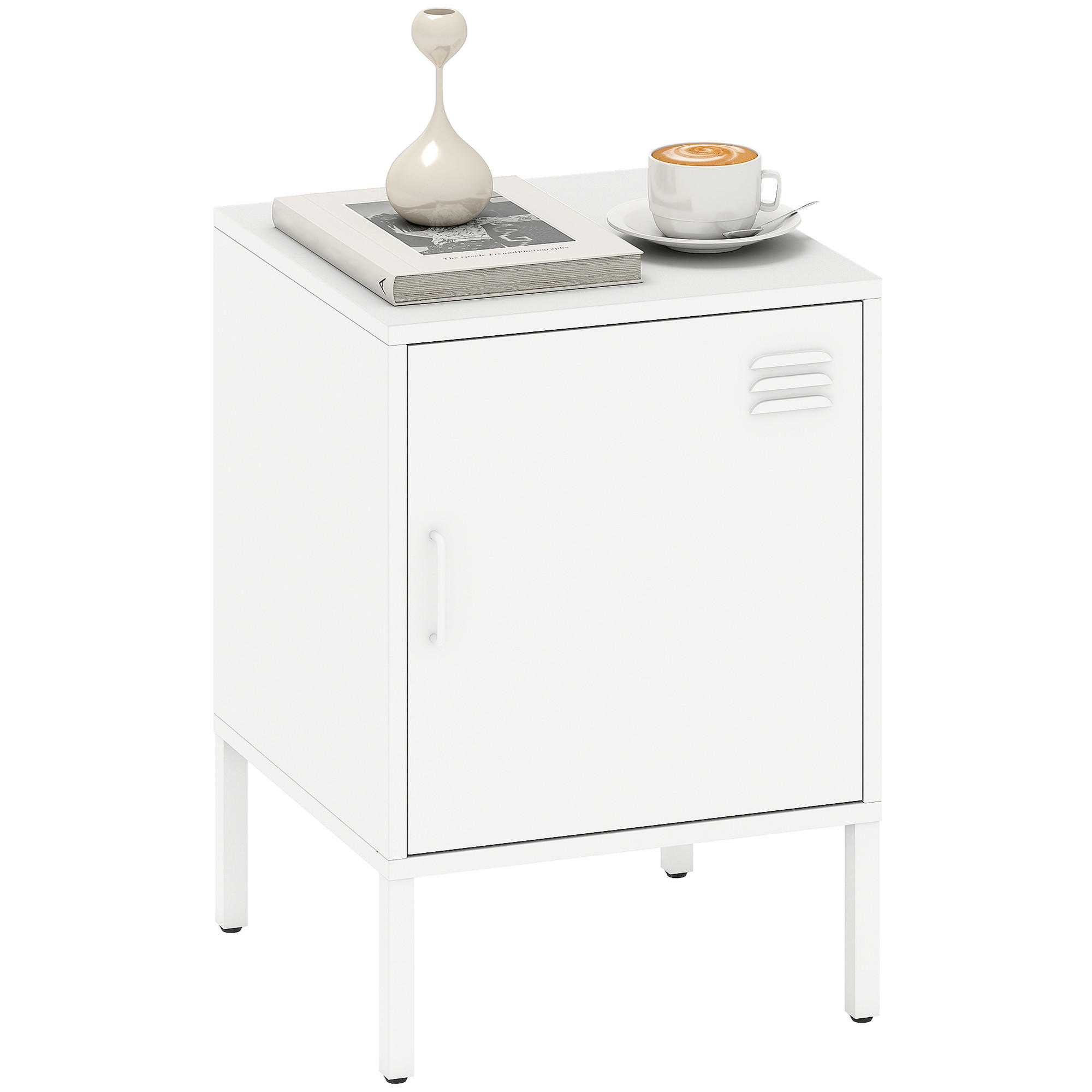 NACHTTISCH Weiß Stahl mit Tür und verstellbarem Regal 1er-Set - Weiß, Metall (40/56/40cm) - PANGIVO