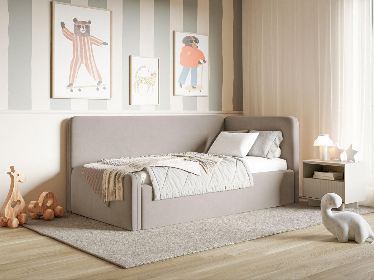 JUGENDBETT Fanko Samt Graubeige 90x200 cm - Taupe/Schwarz, Kunststoff/Textil (90/200cm) - Selsey