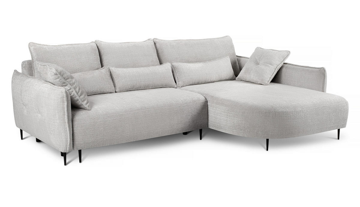 ECKSOFA Oblivio Hellgrau Chenille - Hellgrau/Schwarz, Textil/Metall (285/200cm) - Selsey