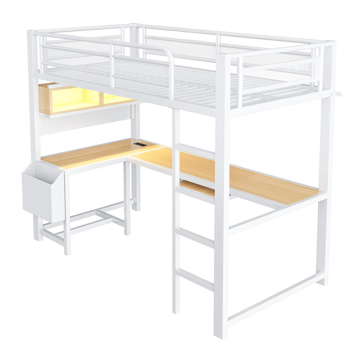 HOCHBETT mit Schreibtisch 90x200 cm MDF Metall White - Weiß, Metall (90/200cm) - Meubliv