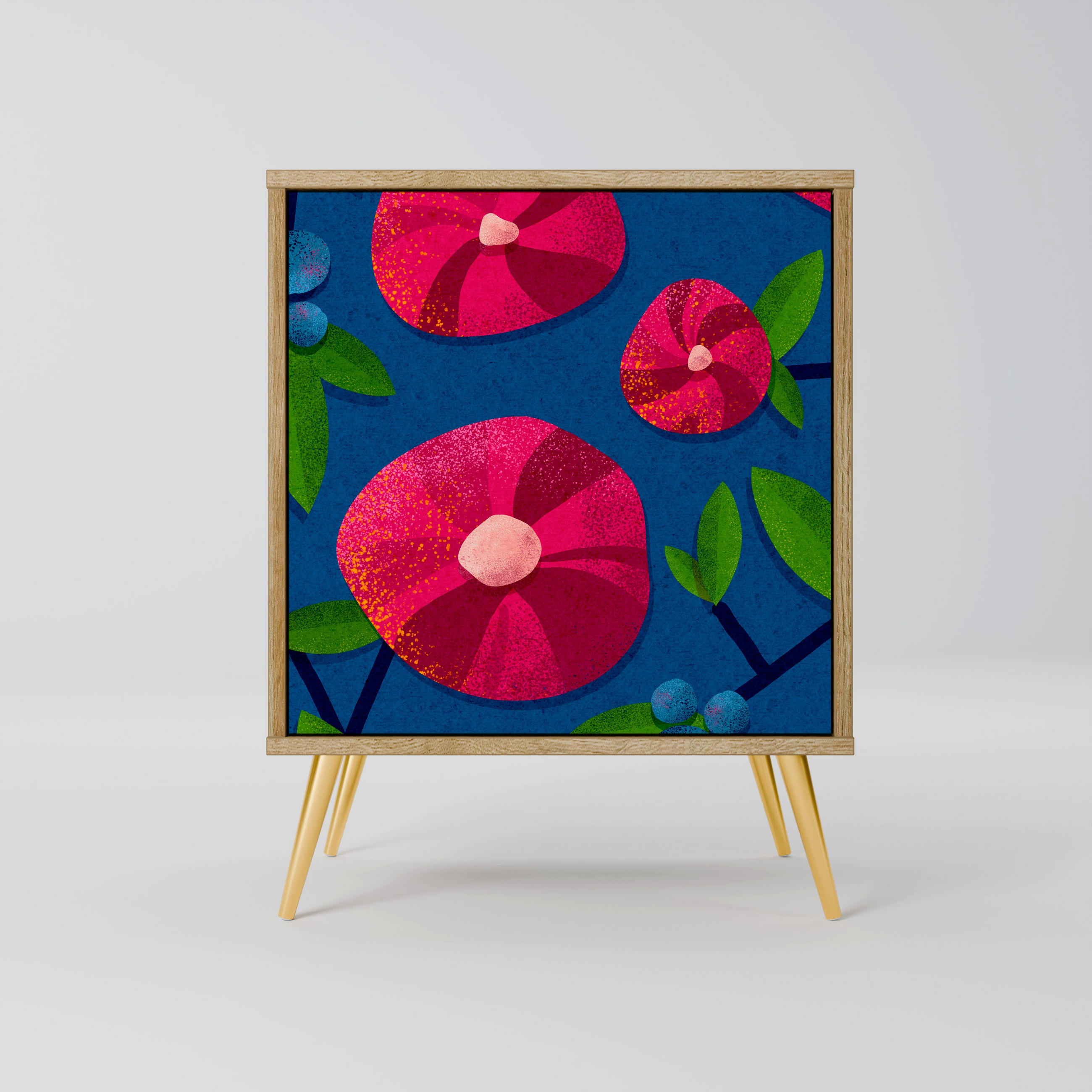 SIDEBOARD SPRING THOUGHTS, Eichefarben, 57,5x42x75,5 cm, Goldfarbene Metallfüße - Eichefarben/Goldfarben, Holzwerkstoff/Metall (57.5/75.5/42cm) - SpaceRebels