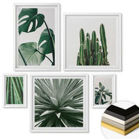 WANDBILDER 5er-Set - 50x50 cm & 20x30 cm & 40x60 cm Weißer Rahmen - Bambusblätter - Weiß, Kunststoff (40/60cm) - ArtPrintCave