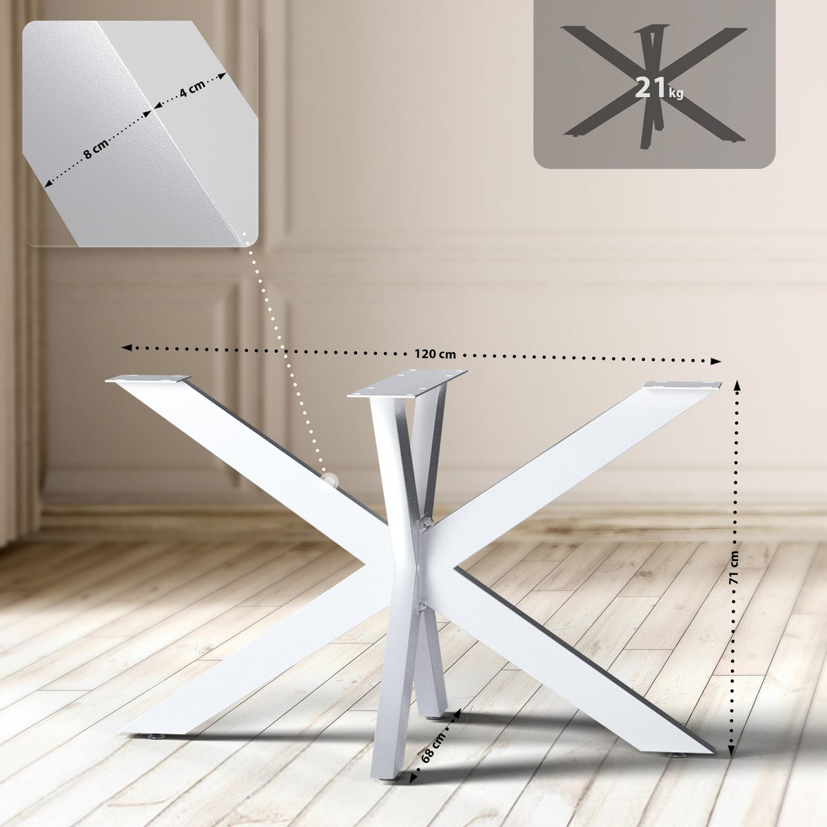 TISCHBEIN eckig 120/68/71 cm Metall Weiß - Weiß, Metall (120/71/68cm) - CLP