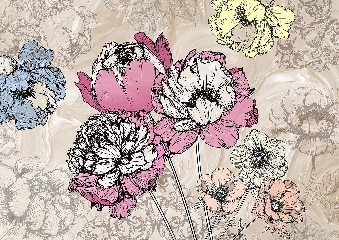 FOTOTAPETE Blumen 375 x 270 cm - Beige, Papier (375/270cm) - Sanders & Sanders