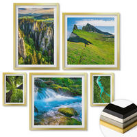 WANDBILDER 5er Set - 50x50 cm & 20x30 cm & 40x60 cm Goldrahmen - Wasserfälle grüner Wald Wasser - Goldfarben, Kunststoff (40/60cm) - ArtPrintCave