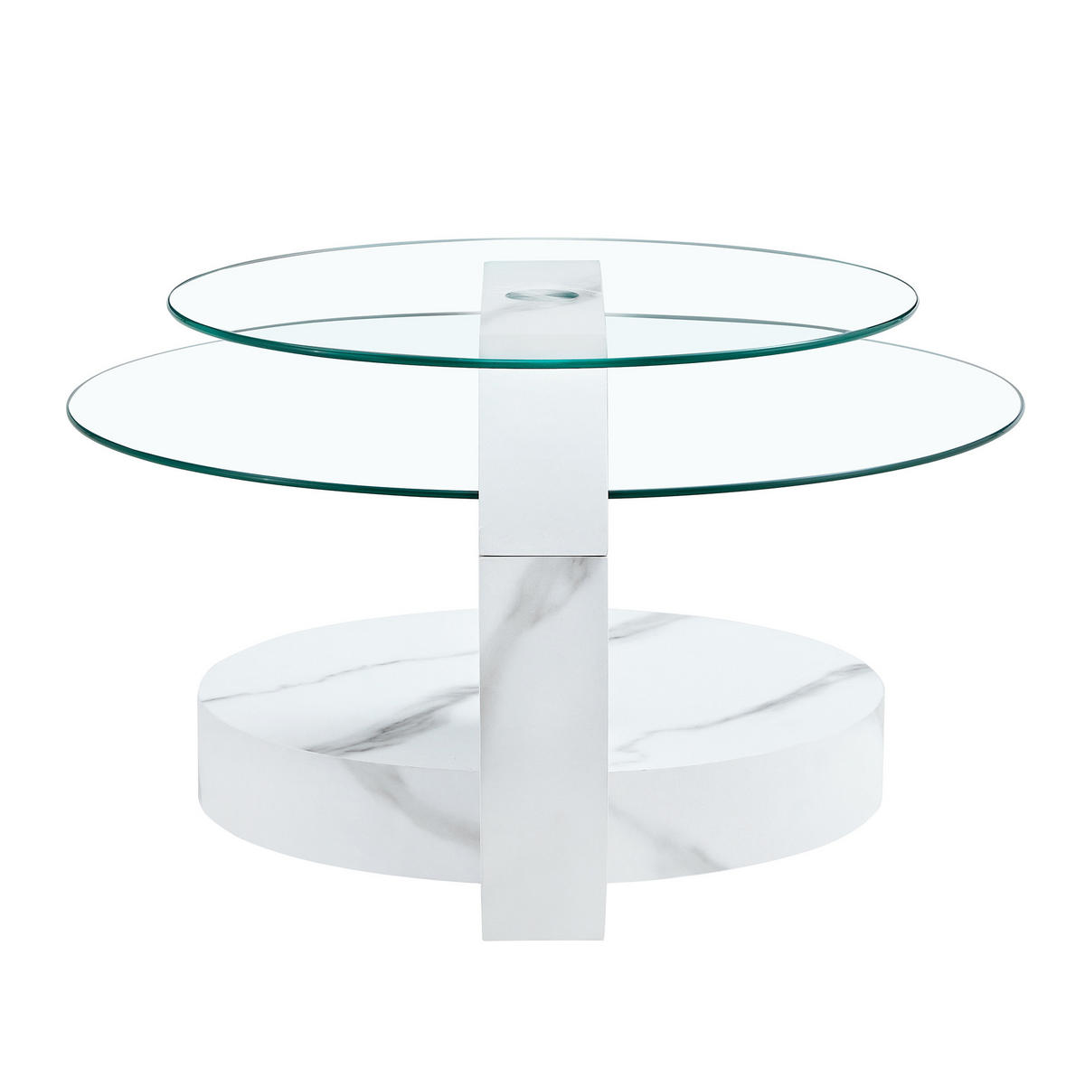 COUCHTISCH 90/70/44 cm mit Sicherheitsglas und mehrstufigen Ablagen, Transparent/Weiß - Weiß, Holzwerkstoff (90/70/44cm) - Redom