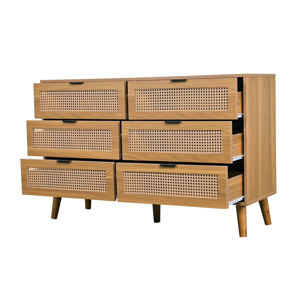 KOMMODE 120/40/76,5 cm mit 6 Schubladen, Metallgriffen und Retro-Design, Walnuss - Naturfarben, Holzwerkstoff (120/76.5/40cm) - Redom