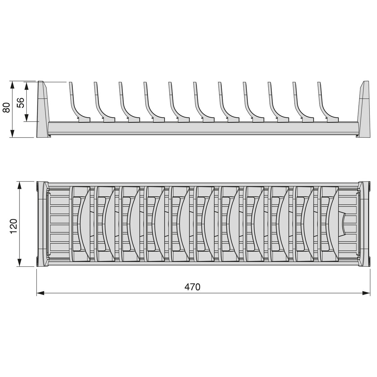 TELLEREINSATZ Orderbox für Schublade, 120x470mm, Aluminium und Kunststoff, Anthrazitgrau - Anthrazit, Metall (12/8/47cm) - EMUCA
