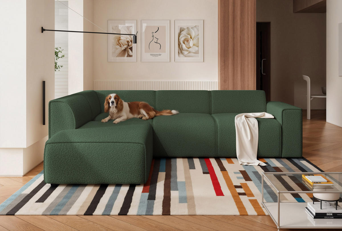 ECKSOFA ZAVO Feiner Mischstoff in Grün - Grün, Holzwerkstoff/Kunststoff (310/218cm) - Idohome