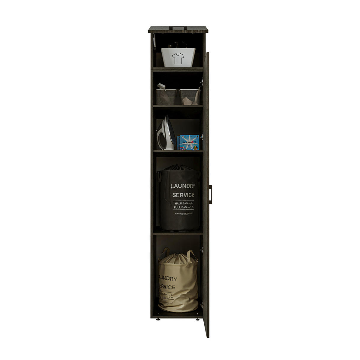 WASCHMASCHINENSCHRANK DUO-I 45cm Breit, 240cm Hoch - Schwarz, Holzwerkstoff (45/240/67cm)