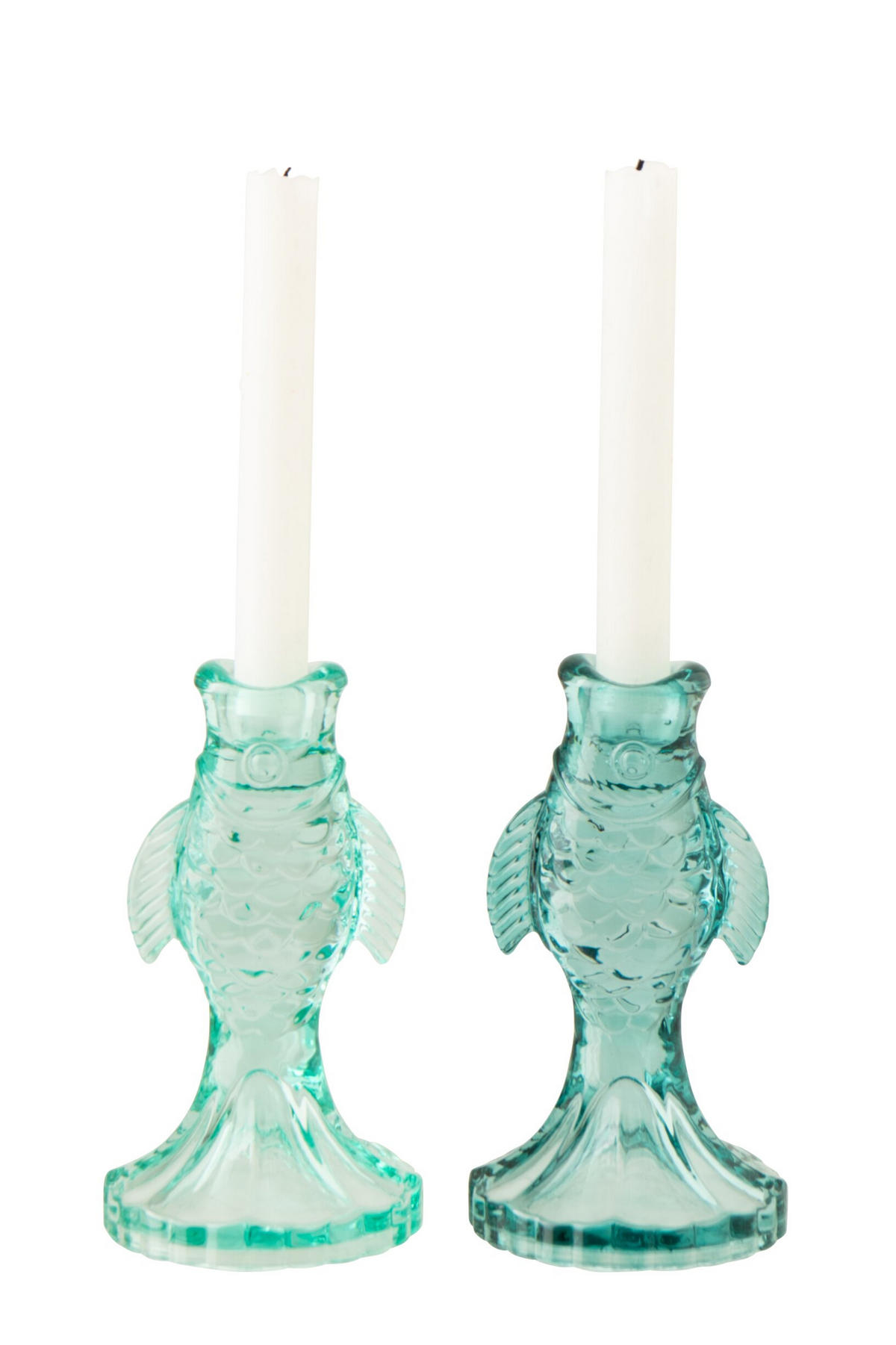 KERZENSTÄNDER FISCH (2ER SET) - Blau, Glas (9.5/17cm) - J-Line
