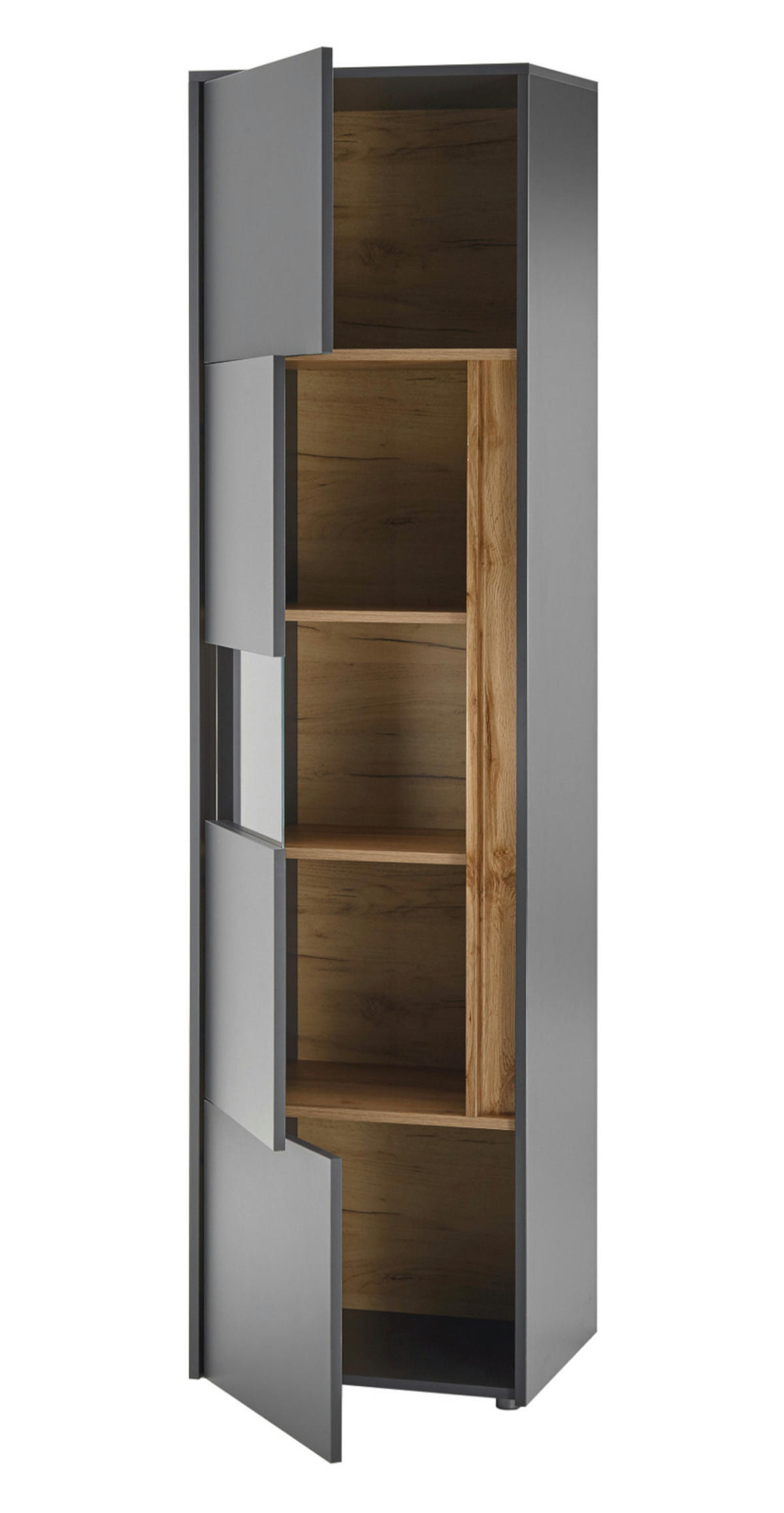 WOHNWAND 5-teilig grau matt, Eiche Wotan 330 cm, Schrankwand mit 15 Fächern - Eiche Wotan/Grau, Glas/Holz (330/197/45cm) - Furn.Design