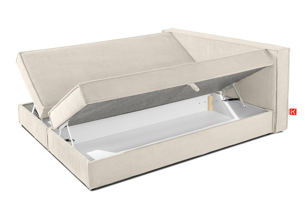 BOXSPRINGBETT ROTI mit Stauraum, ecrufarben - Ecru/Schwarz, Holz/Holzwerkstoff (180/200cm) - KONSIMO®