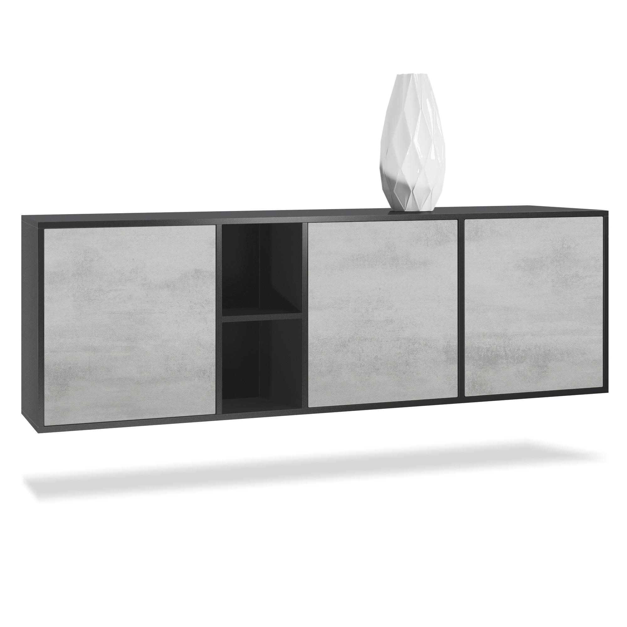 SIDEBOARD Cuba Türen in Beton Oxid Optik - Hellgrau, Holzwerkstoff (182/53/35cm) - Vladon