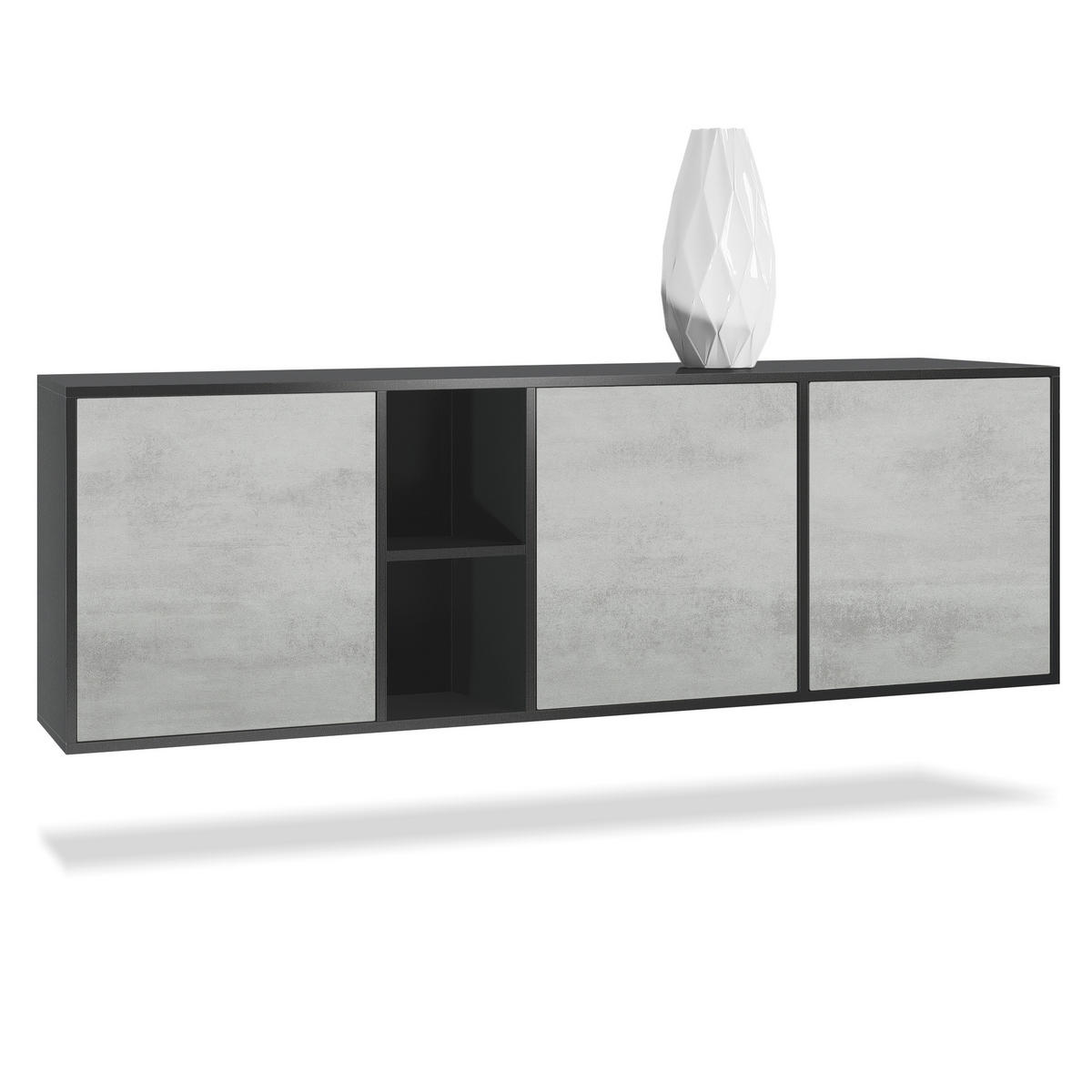 SIDEBOARD Cuba Türen in Beton Oxid Optik - Hellgrau, Holzwerkstoff (182/53/35cm) - Vladon