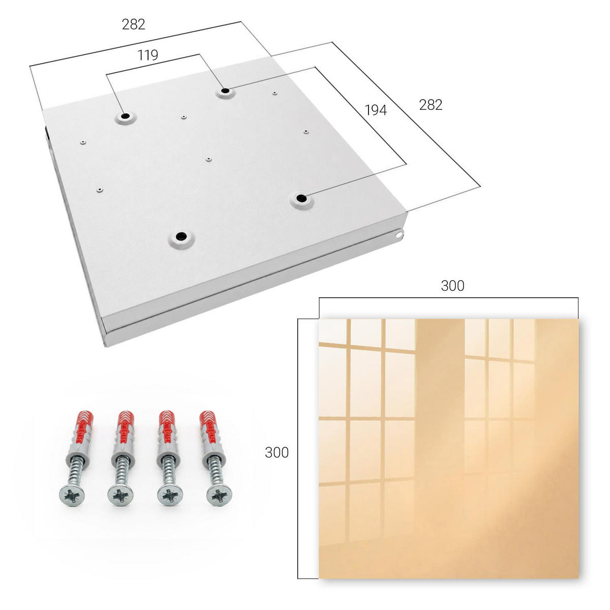 SCHLÜSSELBOX Weiß 30x30 cm – Türöffnung nach rechts - Beige Trost - Beige, Metall (30/30/5cm) - TULUP