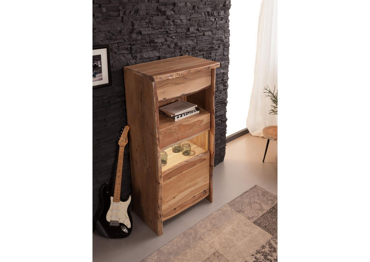 VITRINE Akazie 71x45x147 natur lackiert PURE ACACIA #110 - Braun, Holz (71/147/45cm) - Massivmoebel24